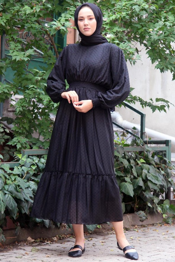 Meqlife Kadın Bürümcük Detaylı Katlı Uzun Elbise