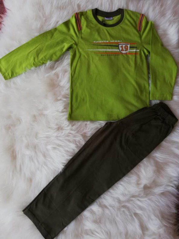 senfoni erkek çocuk mevsimlik pijama takımı uzunkol yeşil