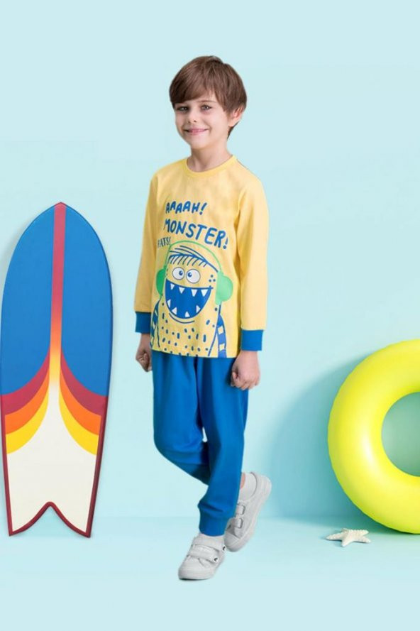 Ah Monster Sarı Erkek Çocuk Pijama Takımı - 1