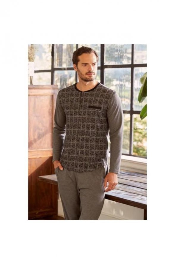 Erkek Gri Uzun Kollu Pijama Takımı Ese27090