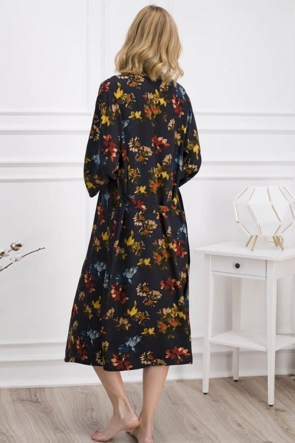 Kadın Lotus Lacivert  Gecelik Sabahlık Takım - 3