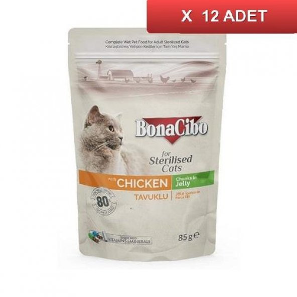 Bonacibo Pouch Tavuklu Kısır Kedi Konservesi 85 gr (12 ADET)