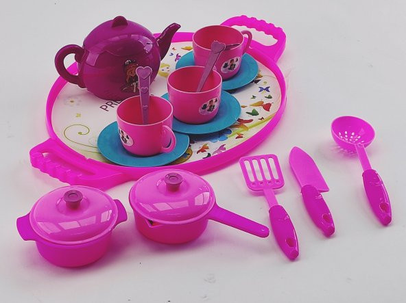 PARSTEK BÜYÜK PEMBE AHŞAP OYUN MUTFAĞI-19 PARÇA MUTFAK SETİ HEDİY - 6