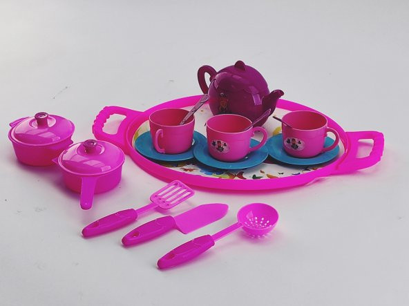 PARSTEK BÜYÜK PEMBE AHŞAP OYUN MUTFAĞI-19 PARÇA MUTFAK SETİ HEDİY - 7