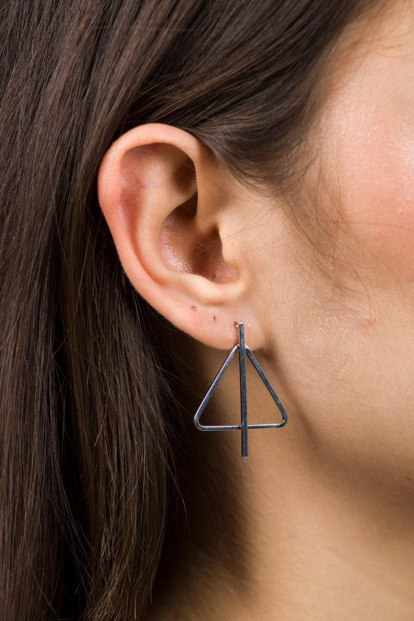 Soobepark Üçgen Figürlü Küpe Gümüş Renk - 2