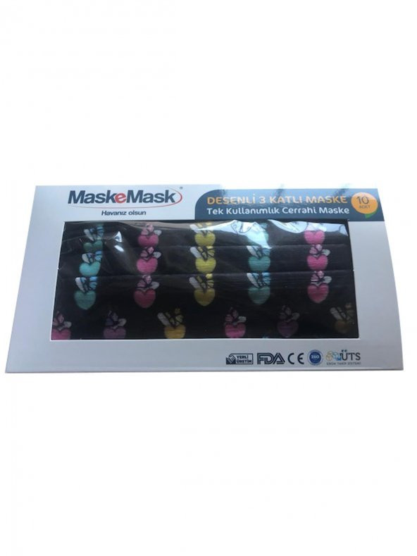 Maskemask Yetişkin Kuvars Kumaş Yüksek Kaliteli Renkli Kalpli Kelebek Desenli Maske - 2