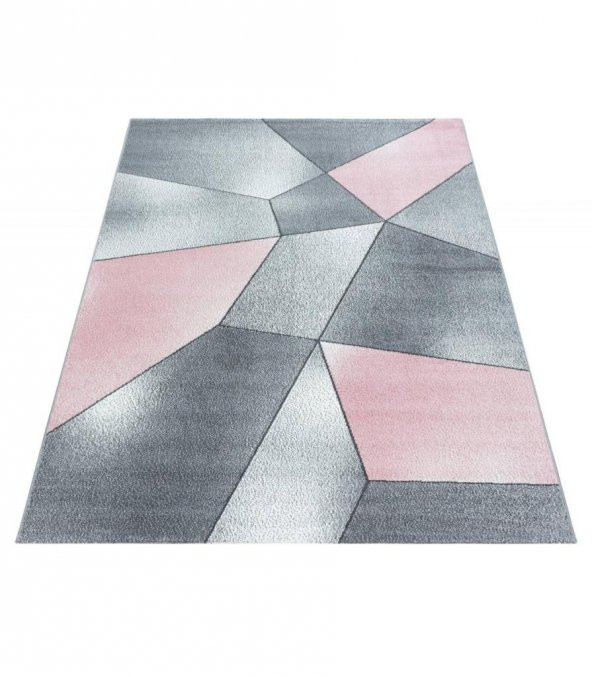 Modern desenli Halı Geometrik tasarım bulanık tonlarda Pembe Gri Beyaz - 2