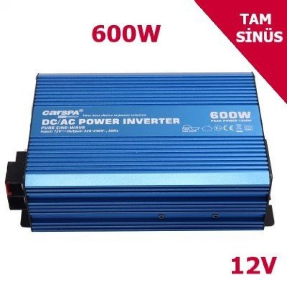 600 WATT 12 VOLT TAM SİNÜS İNVERTER USB'Lİ CARSPA - 1