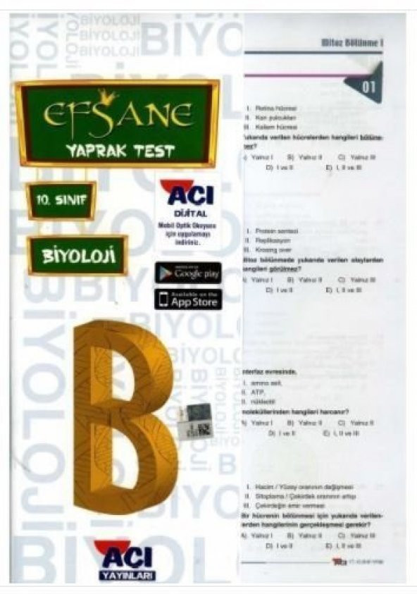 10.Sınıf Biyoloji Çek Kopart Yaprak Test Açı Yayınları