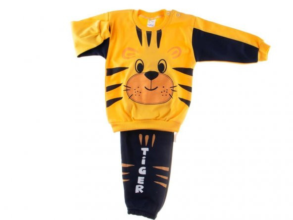 Yeni Sezon Erkek Bebek Tiger Baskılı Kaplanlı Omuzdan Çıtçıtlı 2li Takım