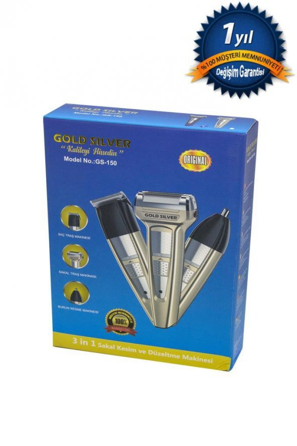 Gold Silver GS-150 3 Başlıklı Traş Makinesi Saç Sakal Kesme - 4