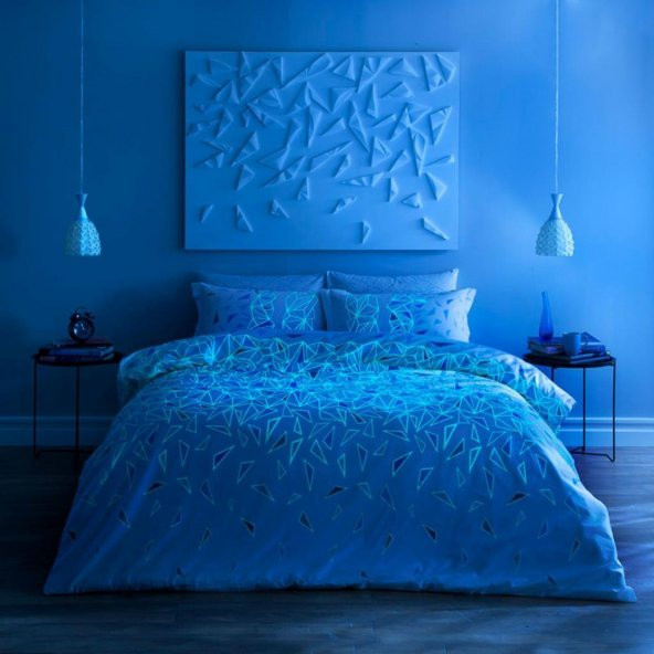 Taç Çift Kişilik Glow Parlayan Saten Nevresim Takımı Crystal Mavi - 2
