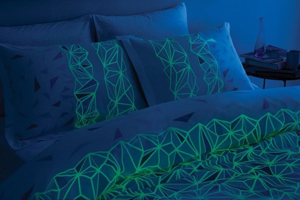 Taç Çift Kişilik Glow Parlayan Saten Nevresim Takımı Crystal Mavi - 3