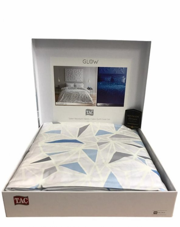 Taç Çift Kişilik Glow Parlayan Saten Nevresim Takımı Crystal Mavi - 4