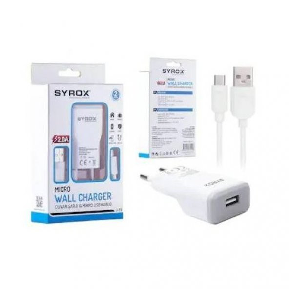SYROX SAMSUNG ŞARJ SET 2IN1 ŞARJ KABLO VE BAŞLIK SET 2AMPER SET - 1