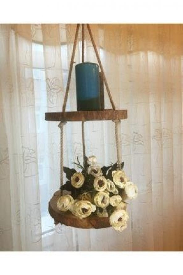 Dekoratif Şık Tasarım 2 li Ahşap Saksılık Doğal Çiçek ve Dekoratif Stand - 2