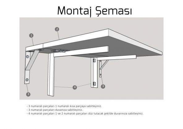 Duvara Monteli Katlanır Mutfak Masası Çalışma Masası 60x90 cm - 4