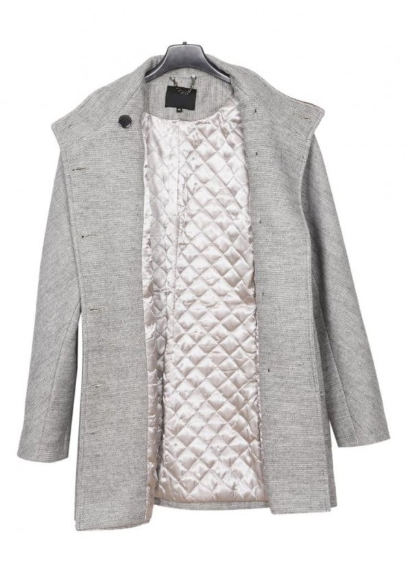 Kaşe Kumaş Reglan Kol Bayan Mont Gri Renk - 3