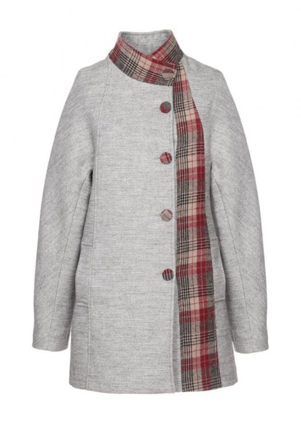 Kaşe Kumaş Reglan Kol Bayan Mont Gri Renk - 4