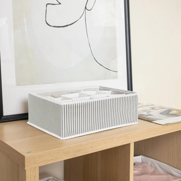 4 Adet 12 Bölmeli Çok Amaçlı Organizer Çekmece Düzenleyici Gri - Resim 3