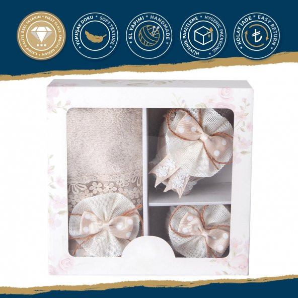 Lucca Pamuk Havlu + Süslü Sabun + Süslü Kolonya Şişesi Kutulu Set - Resim 11