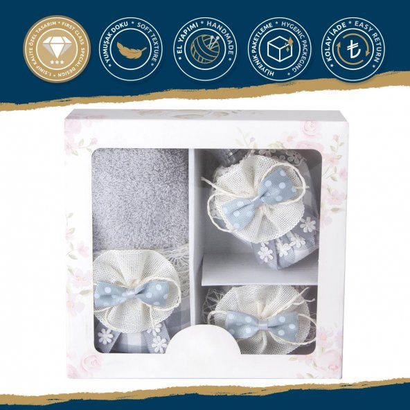 Lucca Pamuk Havlu + Süslü Sabun + Süslü Kolonya Şişesi Kutulu Set - Resim 12