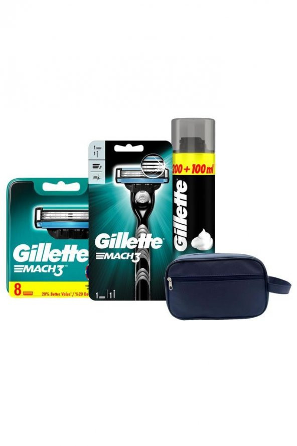 Gillette Mach3 Tıraş Makinesi + Yedek Bıçak 8li + Köpük 300 ml + Çanta - 2