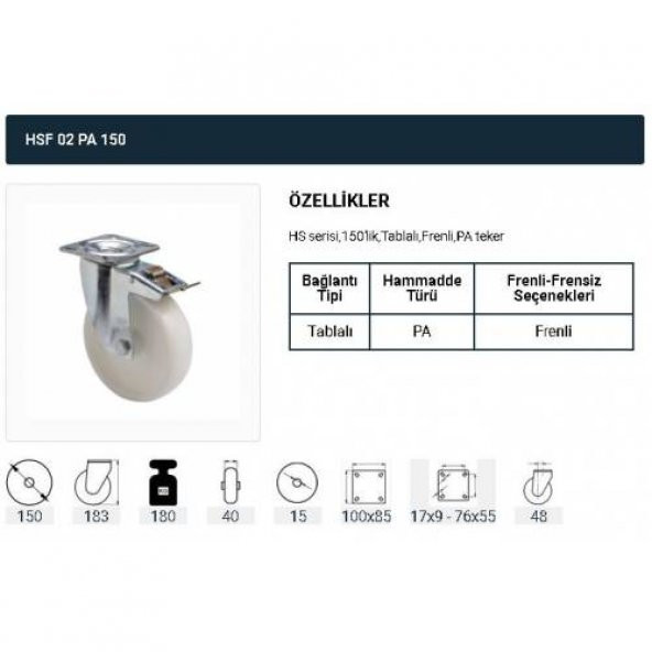 Frenli Dönerli Tablalı Servis Tekeri Polyemid 150 mm Uygur 2 Adet - 2