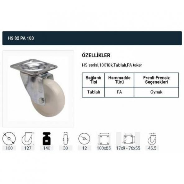 Döner Tablalı Servis Tekeri Polyemid Döner 100 mm Uygur 4 Adet - Resim 2