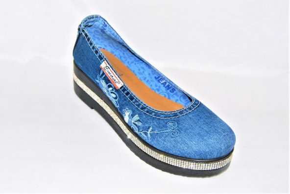 Emani Jeans Kadın Yeni Sozon Özel Üretim Taş Detaylı Dolgu Topuk Kot Ayakkabı