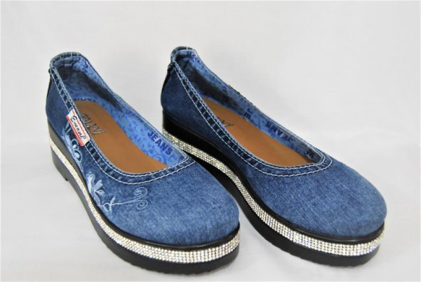 Emani Jeans Kadın Yeni Sozon Özel Üretim Taş Detaylı Dolgu Topuk Kot Ayakkabı - 2
