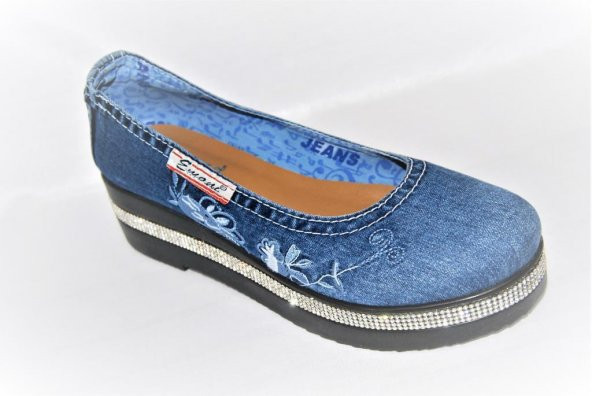 Emani Jeans Kadın Yeni Sozon Özel Üretim Taş Detaylı Dolgu Topuk Kot Ayakkabı - 3