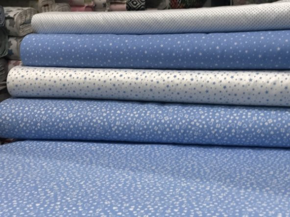 Çıtır Desenli  Mavi Poplin Kumaş