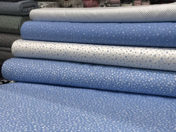 Çıtır Desenli  Mavi Poplin Kumaş - 2