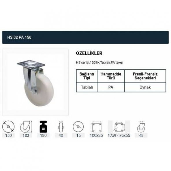 Döner Tablalı Servis Tekeri Polyemid Döner Servis Tekeri 150 mm Uygur 1 Adet - Resim 2