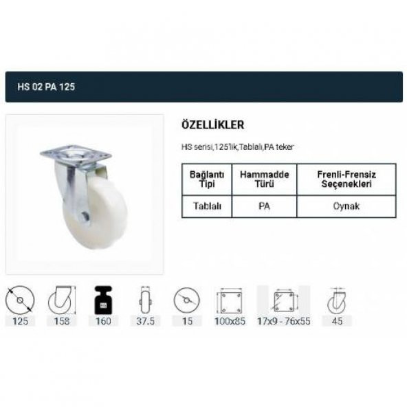 Döner Tablalı Servis Tekeri Polyemid Döner Servis Tekeri 125 mm Uygur 4 Adet - Resim 2