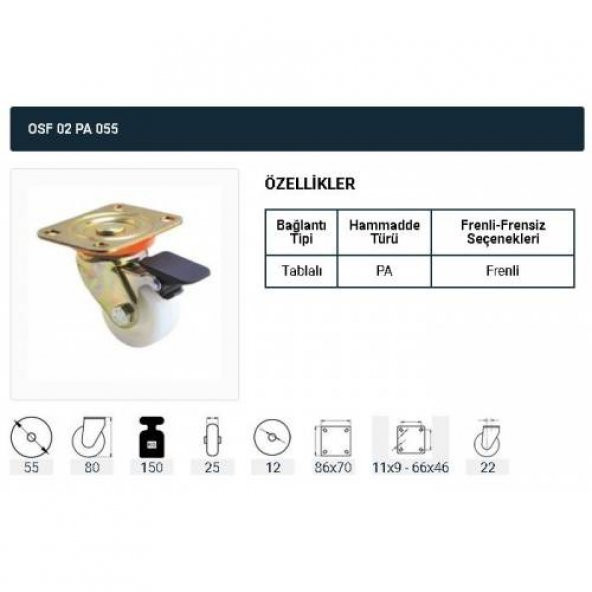 Frenli Döner Tablalı Servis Tekeri Polyemid Döner Servis Tekeri 55 mm Uygur 1 Adet - 2