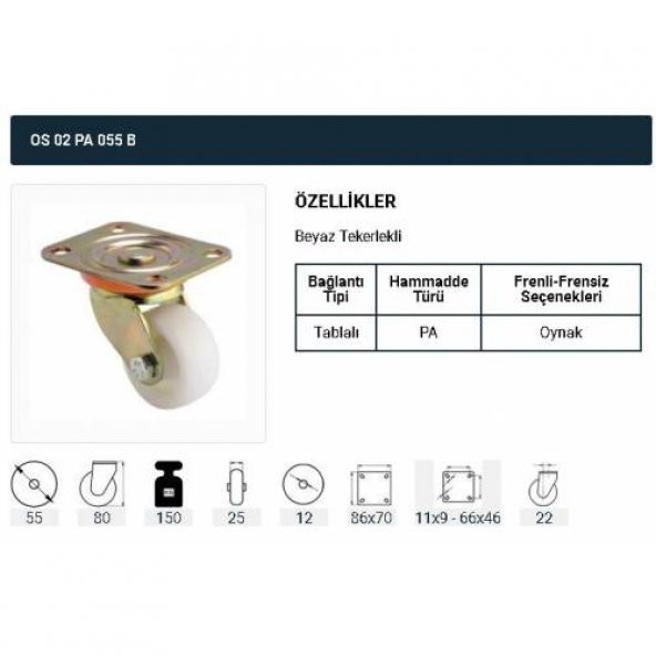 Döner Tablalı Servis Tekeri Polyemid Döner Servis Tekeri 55 mm Uygur 4 Adet - 2