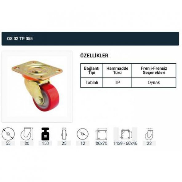 Döner Tablalı Servis Tekeri Polyemid Döner Servis Tekeri 55 mm Uygur 4 Adet - Resim 2