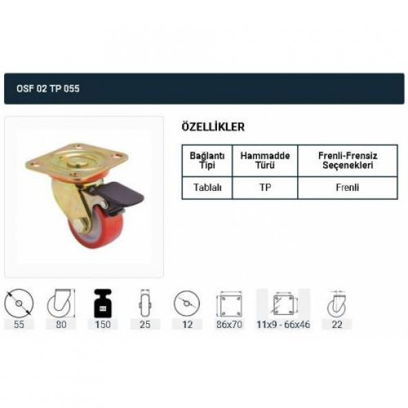 Frenli Döner Tablalı Servis Tekeri Polyemid Döner Servis Tekeri 55 mm Uygur 4 Adet - 2