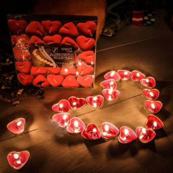 25 Adet Kırmızı Kalpli Mum, Evlilik Teklifi Küçük Tealight Mum - 2