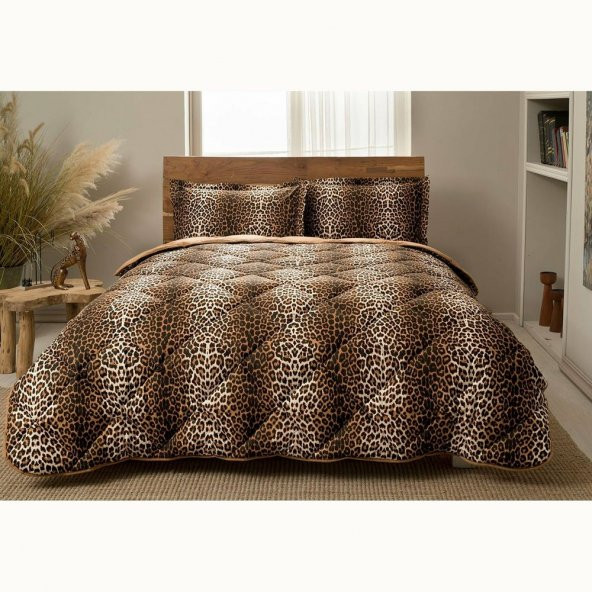 Taç Leopard Ranforce Tek Kişilik Yorgan Seti Kahve - 1
