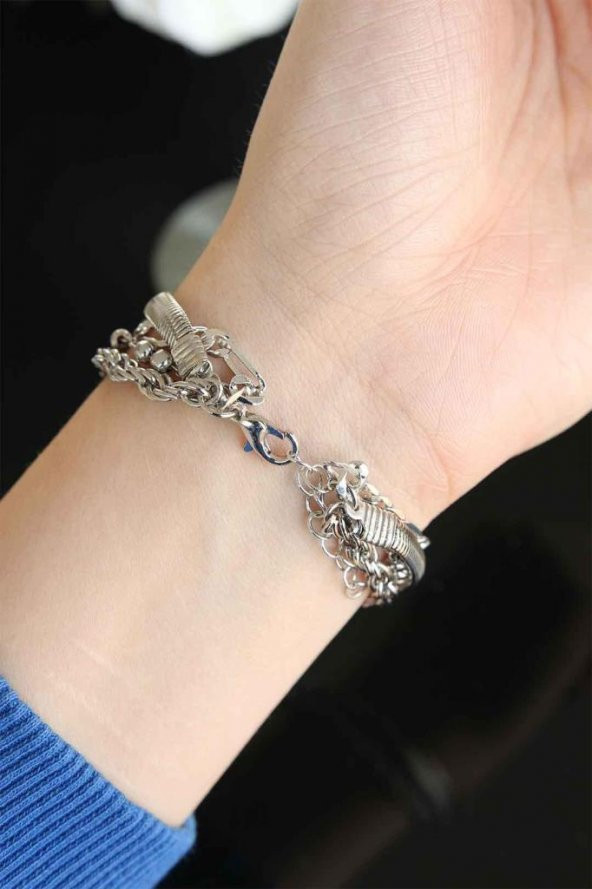 Ay ve Nazar Boncuklu Silver Renk Metal Kadın Çoklu Bileklik - 2