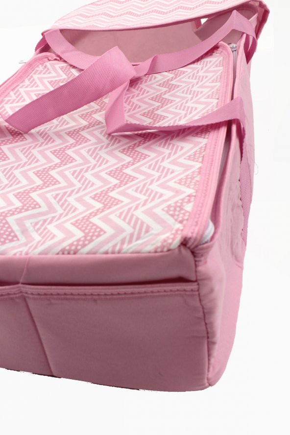 Pembe Zikzak Detaylı Bebek Taşıma ve Bakım Çantası Takım - 2