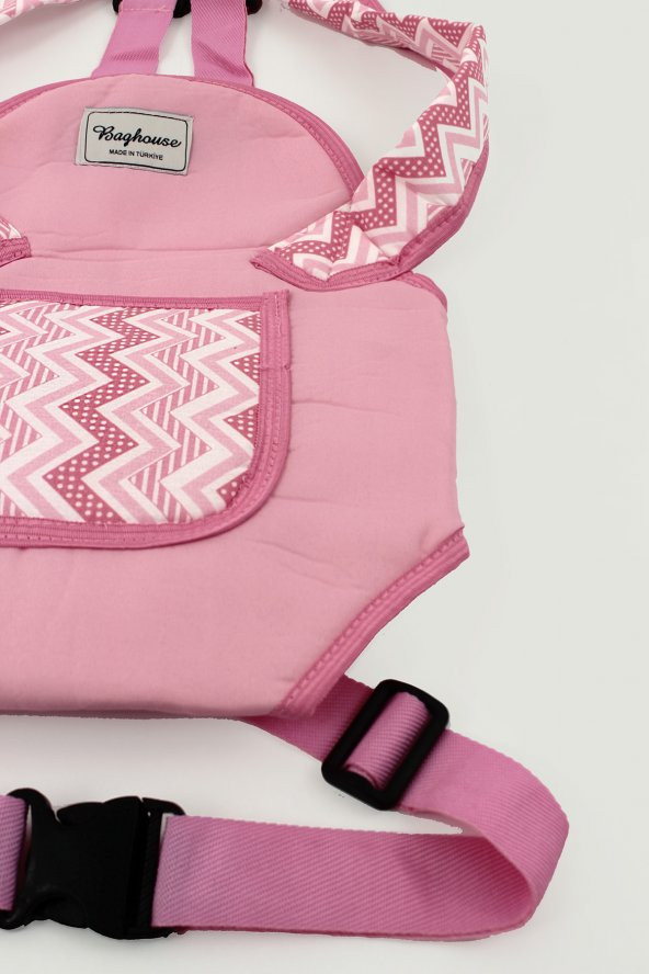 Zikzak Baskılı Kanguru Tipi Bebek Taşıma Çantası (Pembe) - 2