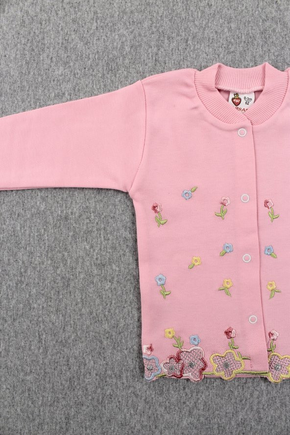 Çiçek İşlemeli Pijama Kız Bebek Takımı (Pembe) - 2
