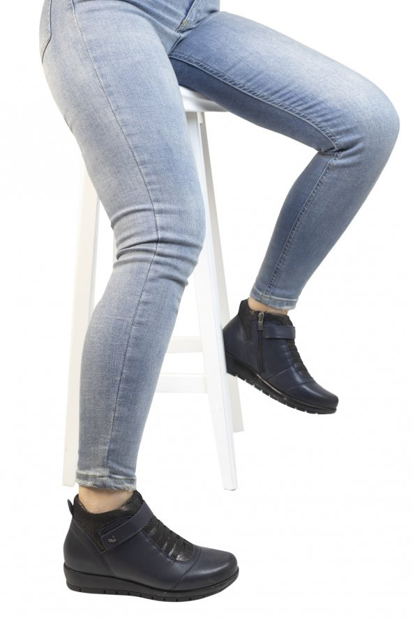 İloz Lacivert Deri Günlük Kadın Bot 106643 - 7