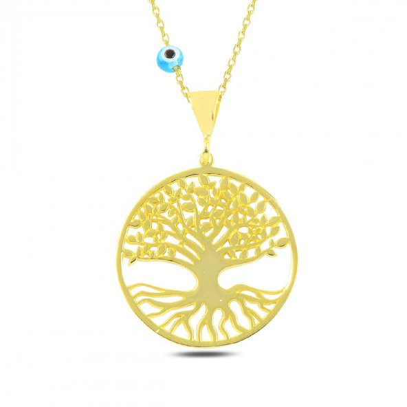 Yaşam Ağacı Model Gold Rengi Gümüş Kolye