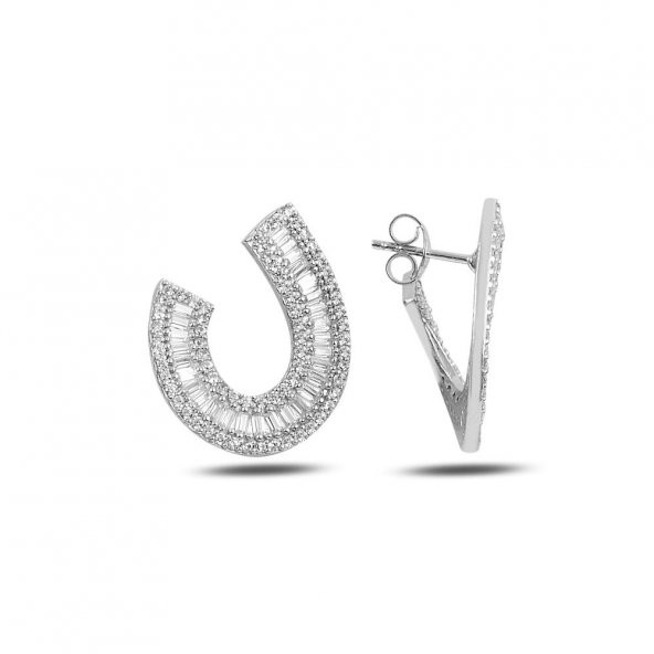 Sıra Baget Taşlı Özel Tasarım Gümüş Küpe