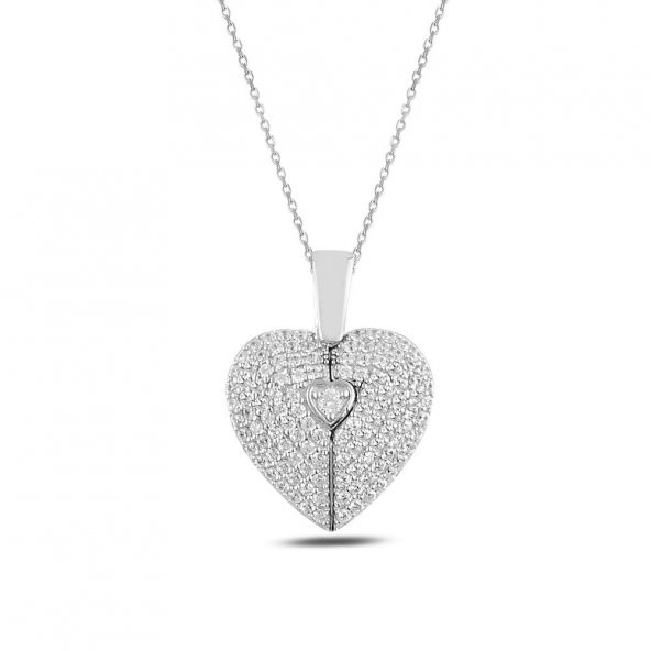 Açılır Kalp Bayan Gümüş Kolye - 3